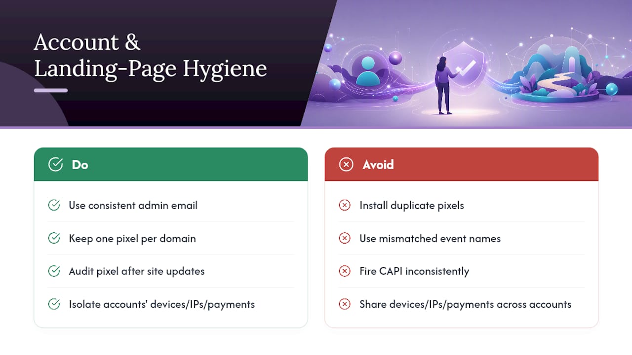 Account and Landing-Page Hygiene That Affects Approvals — overview diagram