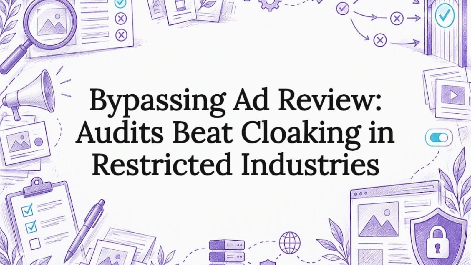 Hand-drawn ad review audit title card