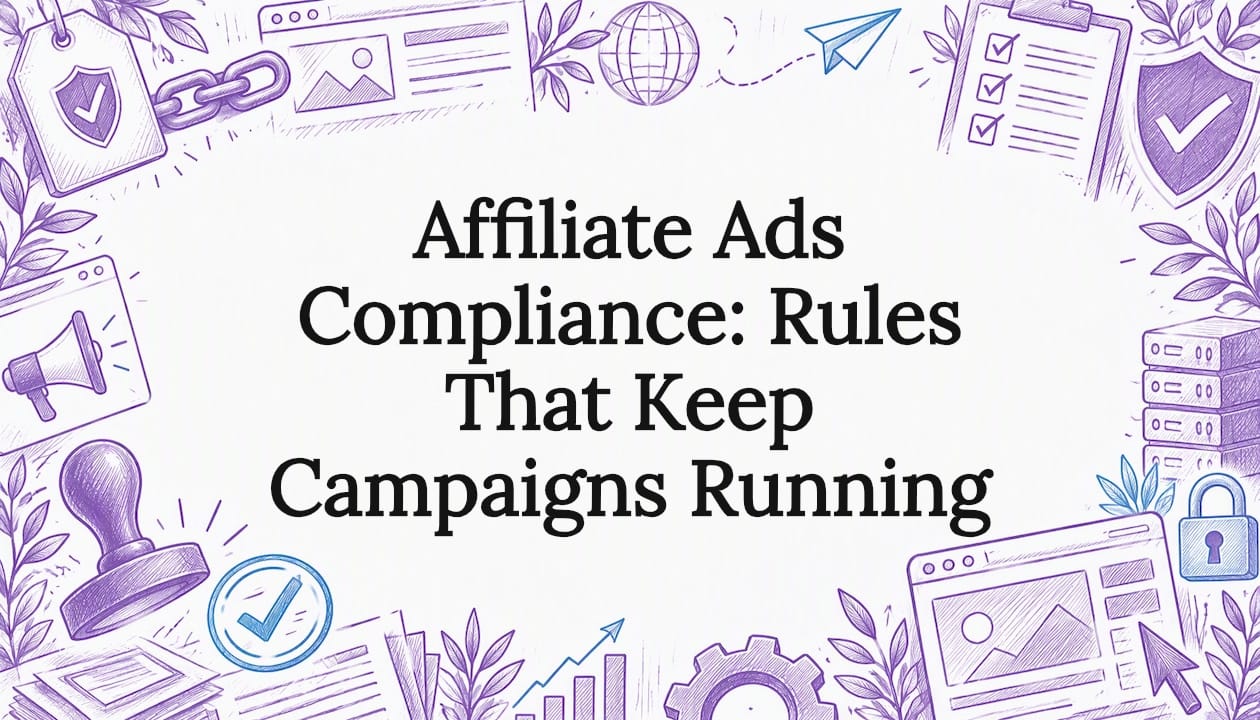 Affiliate compliance title card with ink sketches