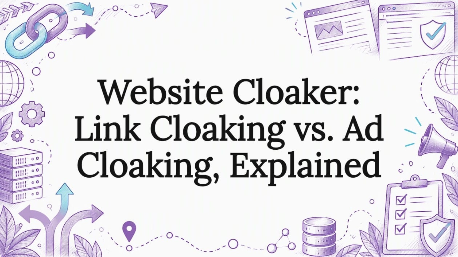 Sketch motifs framing a website cloaking title
