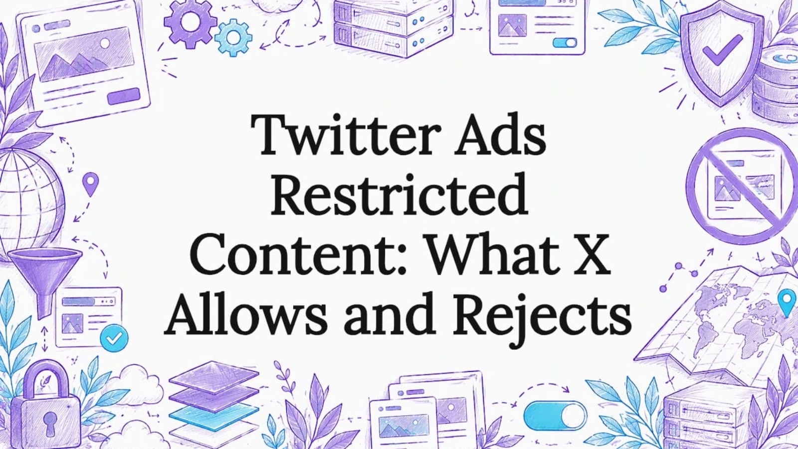 Hand-drawn ad policy symbols frame title