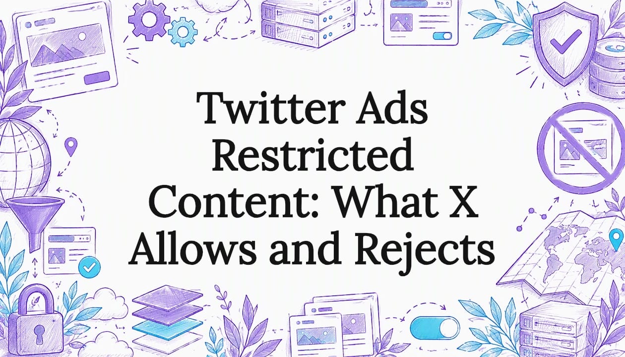Hand-drawn ad policy symbols frame title
